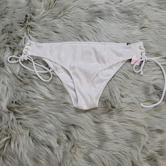 PINK Victoria's Secret NWT Women's Swim Mini Cheekster White Shimmer Size L - Picture 1 of 6